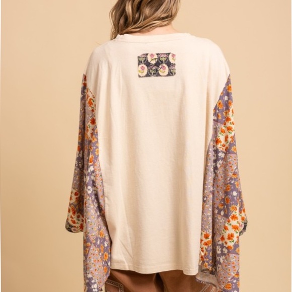 Bluevelvet Floral Patchwork Kimono Sleeve Top - Picture 3 of 5